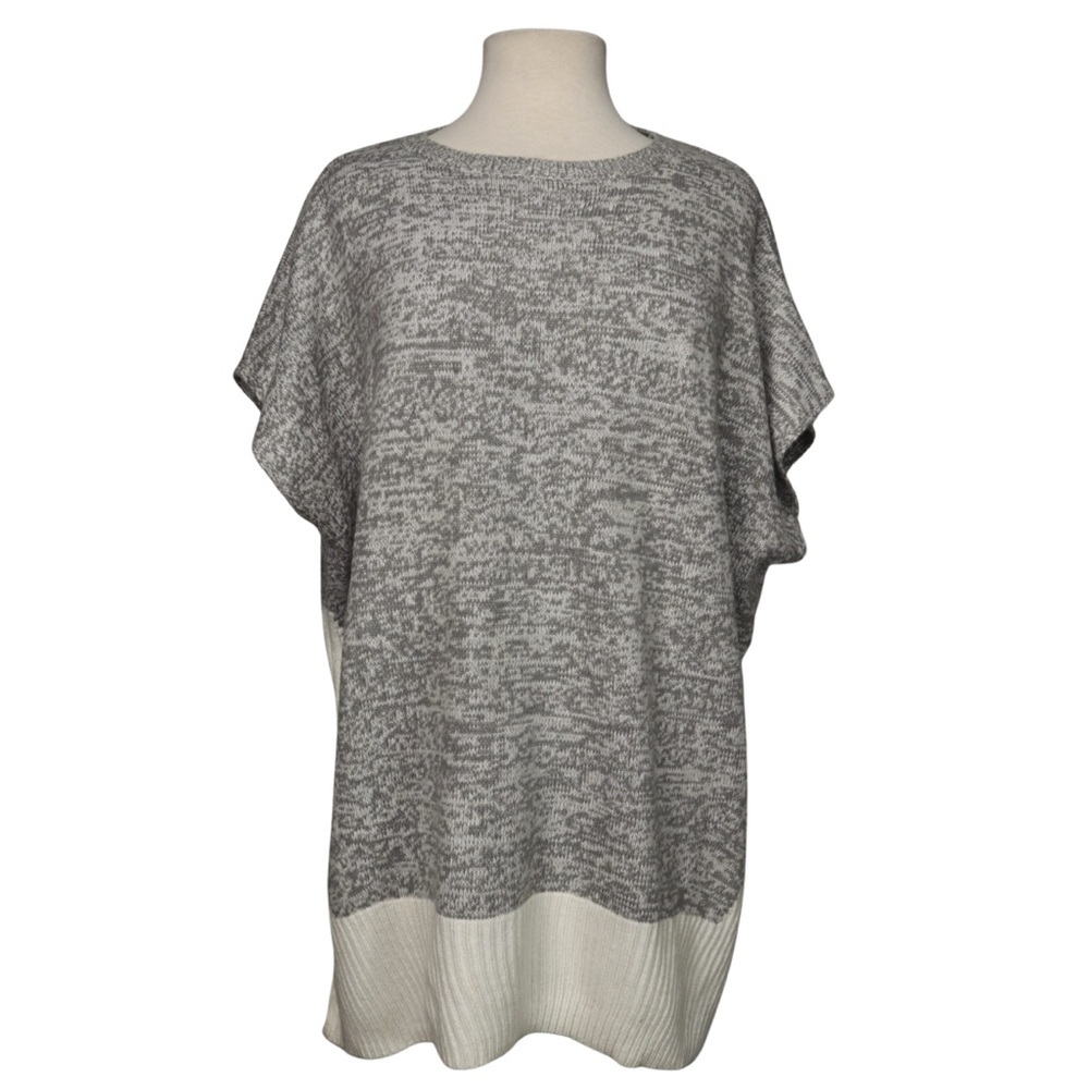 Poncho Knit Tunic Sweater H‎ by Halston Grey White Women Size XS / S